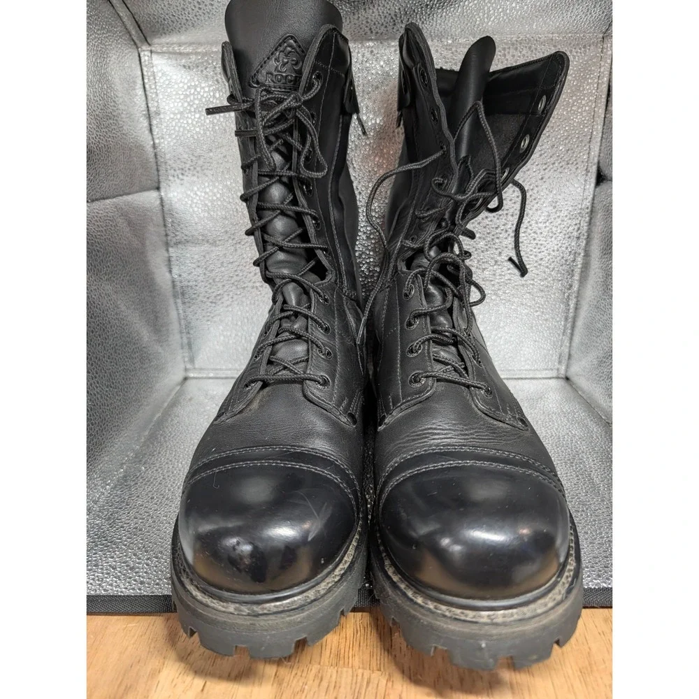 Rocky 2090 Mens Black Leather Paratrooper Side Zip Combat Boots 12 W Wide